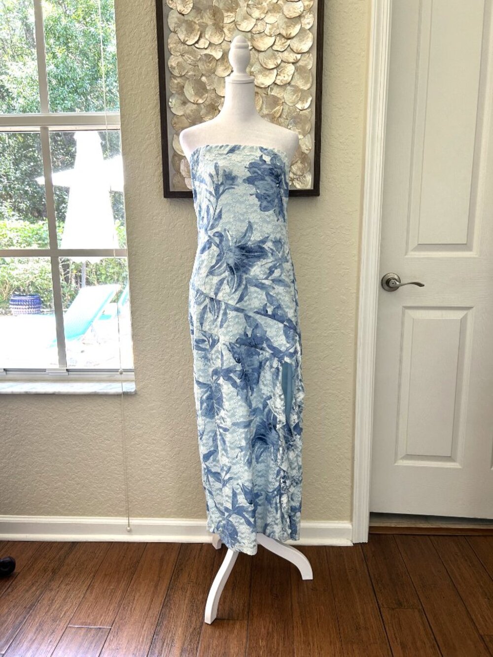 NWOT Justify Powder Blue Floral Strapless Maxi Dress